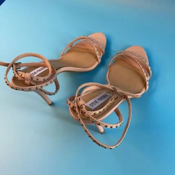 Steve Madden Women’s Pink Wish Blush Studded Ankle Strap Heeled Sandals Size 10M - Picture 8 of 10